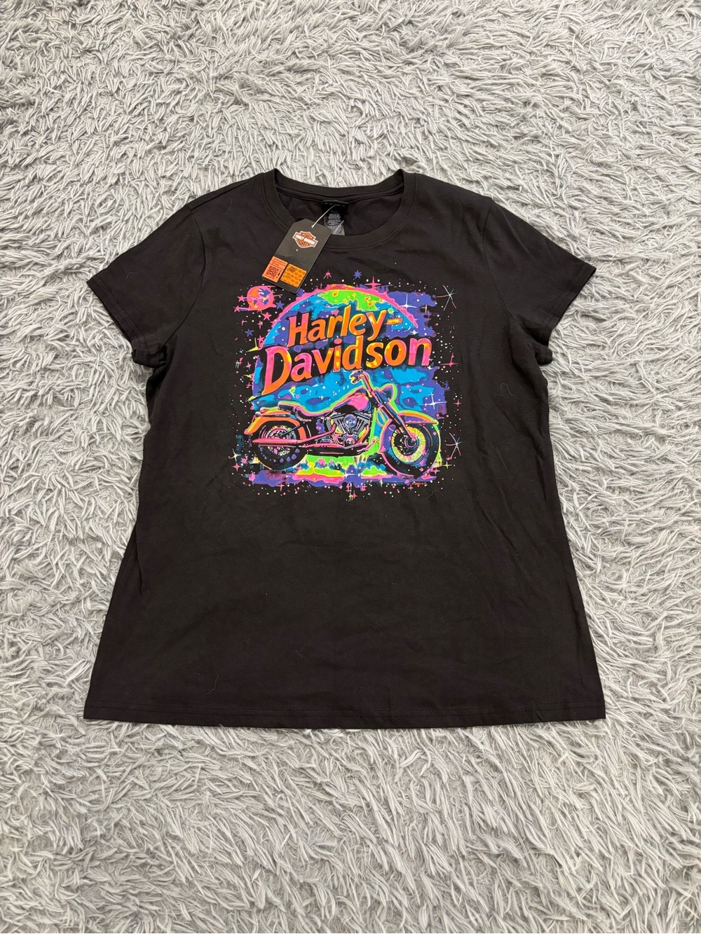 NEW Harley-Davidson Women Colorful Graphic Print Crew Neck Shirt Large Y2K Biker